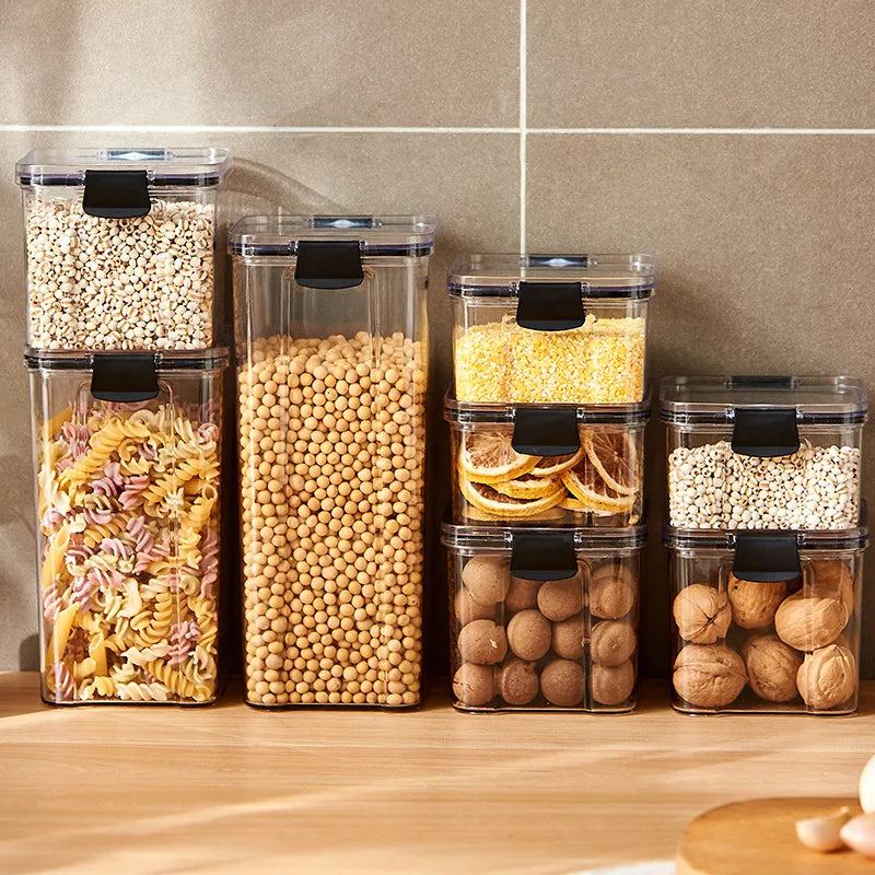 Kit de Potes Herméticos Organizadores para Cozinha – Grãos, Temperos e Mantimentos